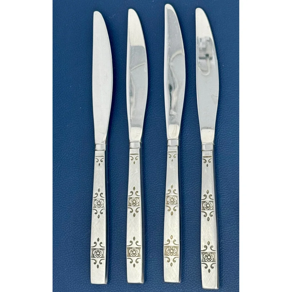Vintage Oneida Profile Orlando 4 Place Settings 25 pc Floral Etched Flatware